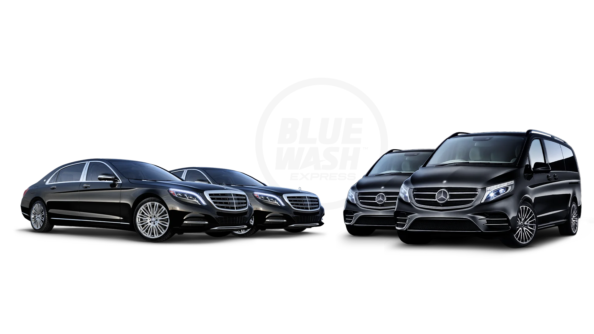 Flotten und Geschäftskunden bei Bluewash – Mercedes-Maybach S-Klasse und V-Klasse mit Mercedes-Benz Logo